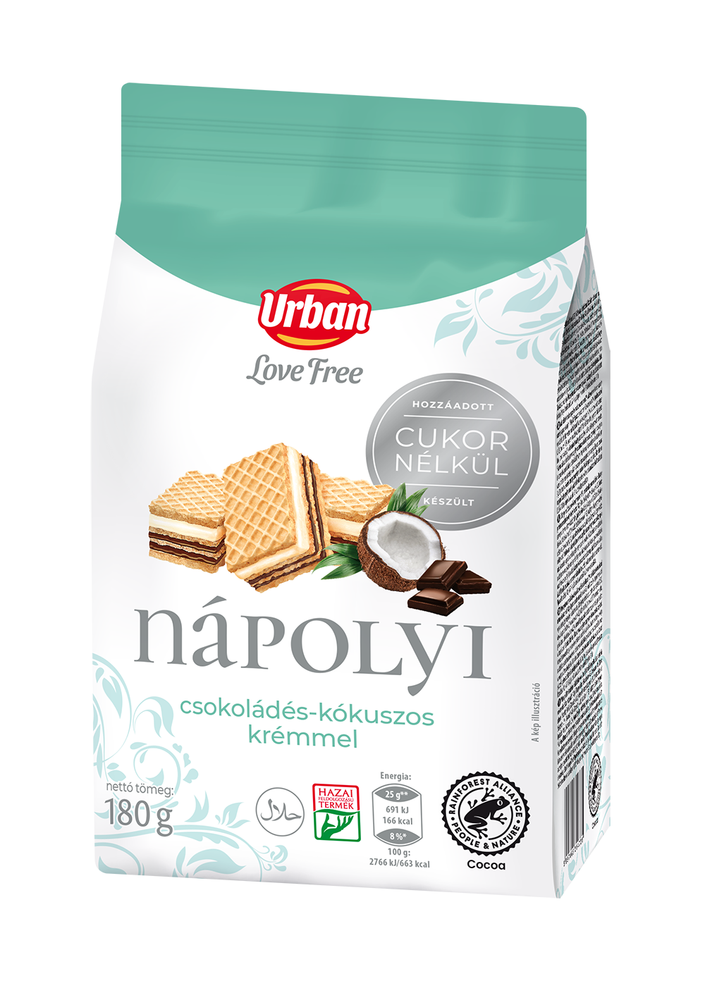 URBAN LOVE FREE csokis-kókuszos nápolyi 180g hozzáadott cukor nélkül